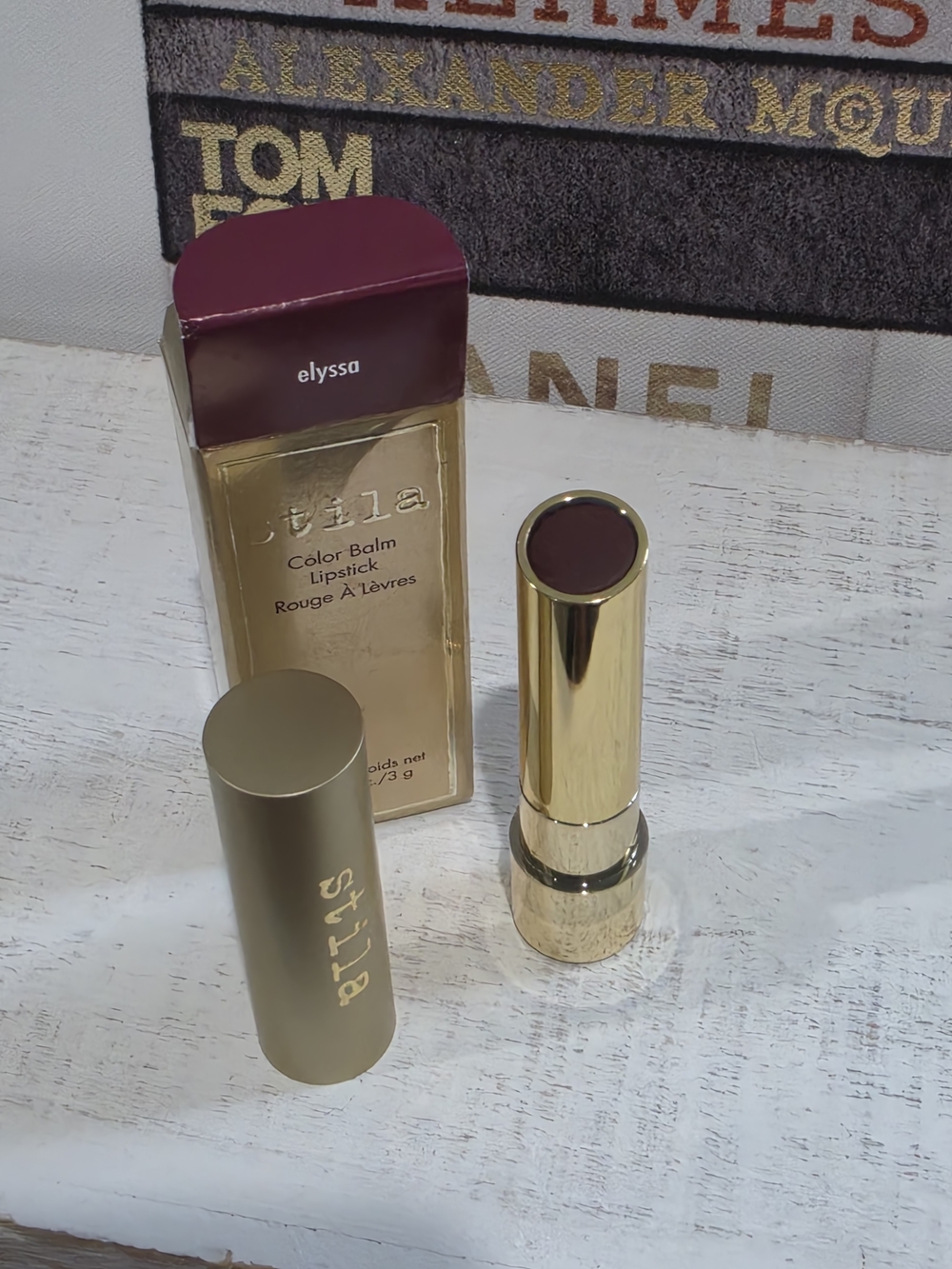 Stila Color Balm Lipstick Elyssa - Deep Berry Plum with Gold Tube